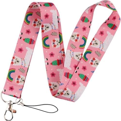 ER784 Kawaii Pink Alpaca Personality Card Holder ID Holder Bus Card Holder Staff Card Lanyard For Keys Phone DIY Hang Rope