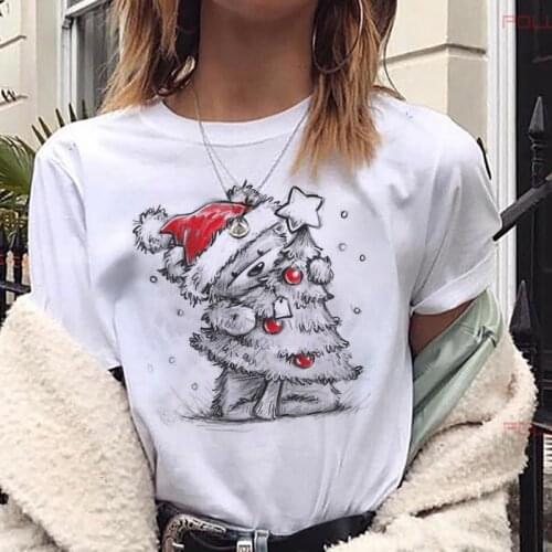 FIXSYS New Lovely Reindeer T Shirt Women Harajuku Fashion Christmas Printed Short Sleeve T-shirt Suitable All Seasons White Tops
