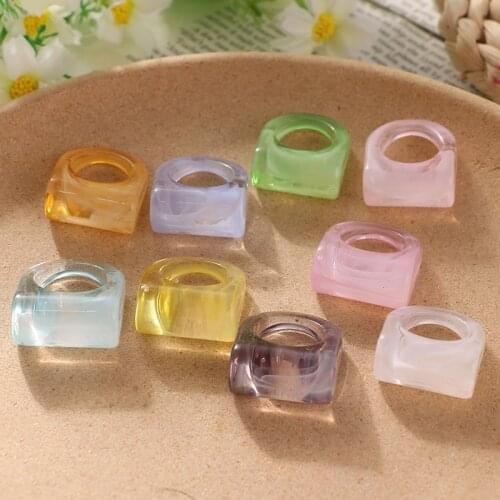 IFMIA 2021 New Korean Fashion Transparent Acrylic Resin Rings Cute Geometric Square Round Ring Colorful for Women Girls Jewelry