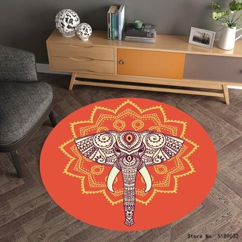 India Elephant Round Carpet Animals Floor Mats Table Area Rug Girl Women Yoga Mat 3d Print Floor Mat Bohemian Mandala Decor Mat