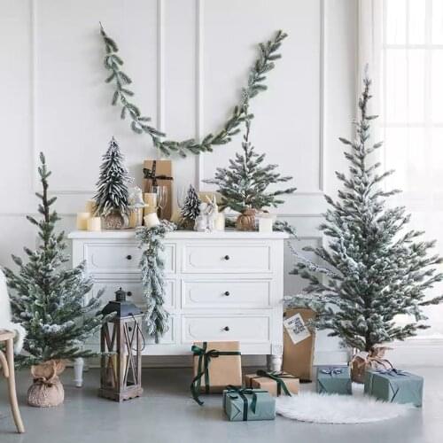 Christmas Artificial Tree White Fake Tree Hanging Ornaments Mini Small Cedar Pine Trees New Year Home Decorations Tinsel Garland