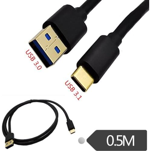 Gold Plated USB 3.0 Super Speed 5Gbps Type A Male to USB 3.1 Type C Male Cable Cord 0.5m