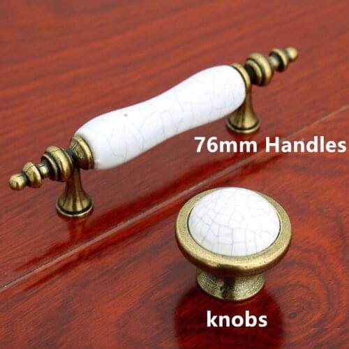 76mm antique brass dresser handles pull knobs bronze drawer cabinet knobs pulls vintage style crack ceramic furniture handles 3"