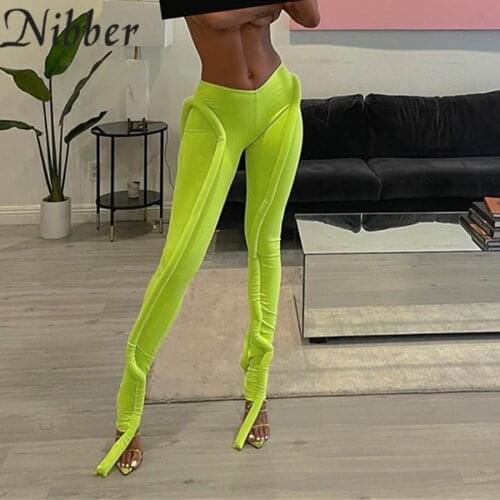 Nibber Solid 3D Hose Decoration leggings Women Summer Medium Waist Skinny Hipster Punk Street Midnight Style Female Trousers