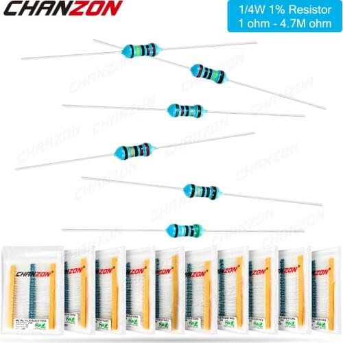100 Pcs 1/4W 1% Metal Film Resistors 1ohm - 4.7M ohm 1/4 Watt 0.25 W High Precision MF Fixed Resistance 100 220 330 1K 10K 300K
