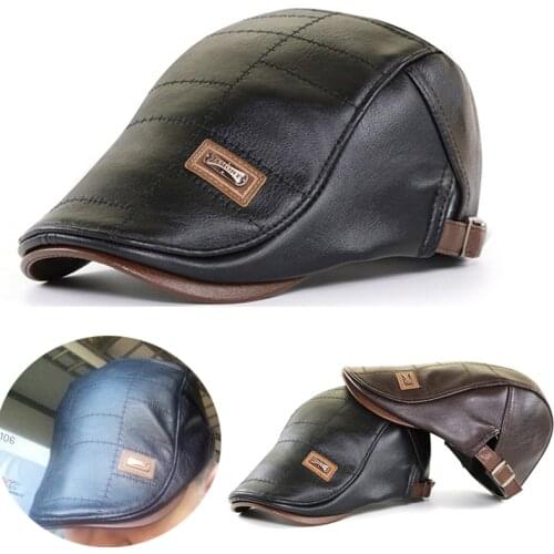 Top Level Leather Newsboy Cap Men Gorras Planas Duckbill Visor Hat Winter Autumn Warm Flat Caps Vintage Man Boinas Gatsby Hats