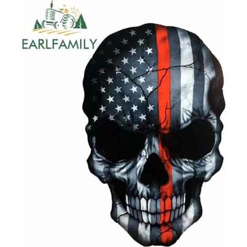 EARLFAMILY 13cm x 8.3cm For Skull America Flag Subdued Thin Red Line Fine Decal Funny Graffiti Car Stickers VAN Decoration