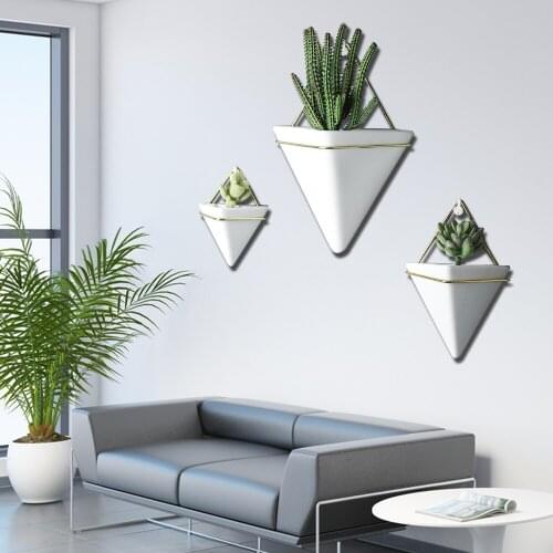 Geometric Hanging Flower Pots Holder Flowers Plants Wall Mounted Basket Ceramic&iron Pot Decorative Home Living Room Decoration