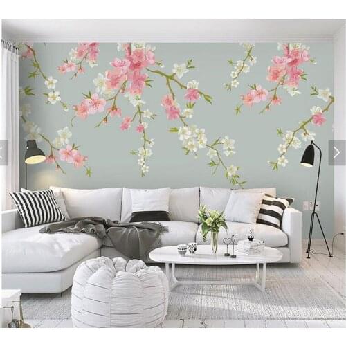 Custom natural wallpaper, pink flowers watercolor mural for living room sofa TV background wall home decor wallpaper