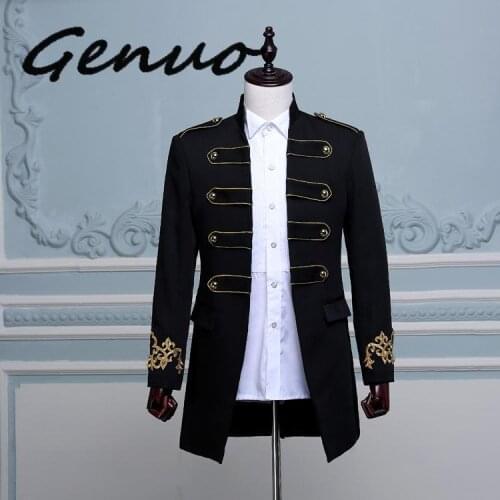 Genuo New 2020 Men Double-breasted England Style Long Slim Fit Blazer Design Wedding Groom Suit Jacket Mens Stage Wear Singer