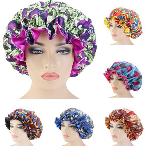 New Extra Large Satin Lined Bonnets Women African Pattern Print Fabric Ankara Bonnets Night Sleep Hat Ladies Turban Hair Loss