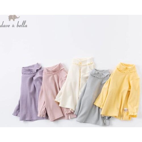 DBW14750 dave bella autumn baby girls cute bow ruched solid T-shirt children tops girl kids fashion tees