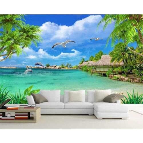 Beibehang Custom Wallpaper HD Coconut Tree View 3d TV Sofa Background Wall Living Room Bedroom 3d wallpaper papel de parede