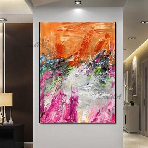 Modern Colour Abstract 100% Handpainted Painting With Orange And Pink On Canvas New Arrival Home Decoration For Living Room