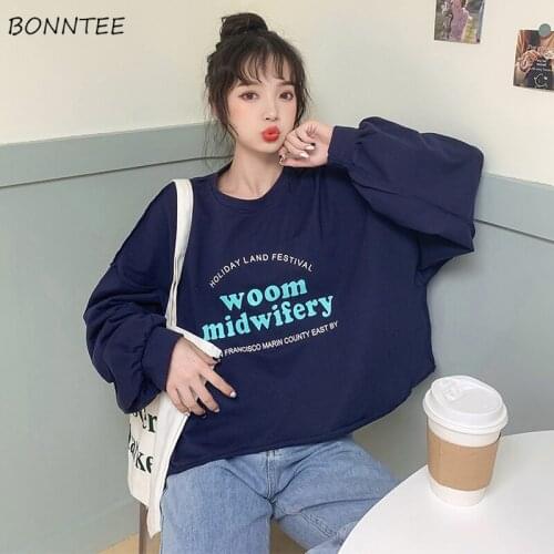 Sweatshirts Women Spring Fall Chic Letter Loose Daily Cropped Casual All-match Elegant Classic Simple Minimalist Harajuku Mujer