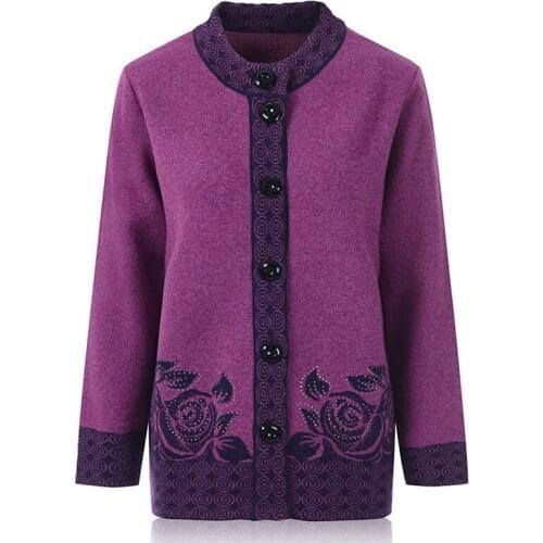 Knitted Sweater Cardigan Coat Middle-Aged And Elderly Womens Outerwear 2020 New Autumn Winter Single-Breasted Jacket Tops K928