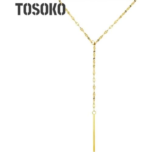 TOSOKO Stainless Steel Jewelry Y-Shaped Neck Chain Tassel Short Necklace Womens Fashion Clavicle Chain BSP529