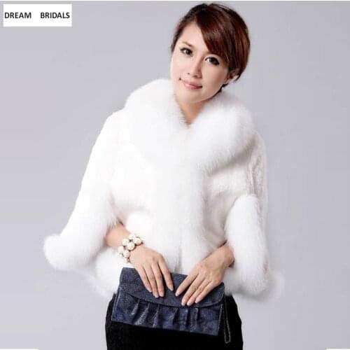 White&Black Bolero Women Faux Fur Shawl Stoles Wrap Fashion Bridal Capes Winter Warm Fur Bolero Thicken Shawl With Sleeves