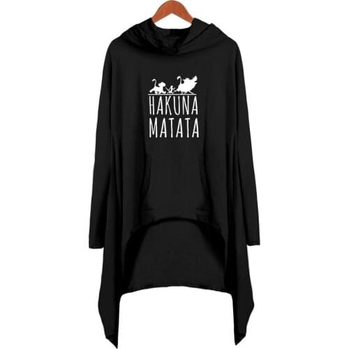 The Lion King Hakuna Matata Printed Spring Black Women Hooded Sweatshirt Dress Casual Cotton Clothes Fashion Harajuku Dress