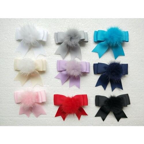 Women Hair Accessories Bows Clips with Fur Craft Pompon Ball Pom Pom lovely Pompoms hair barrettes Bobbles Hairpins 1pair