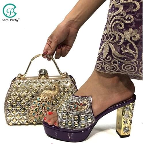 Italian design Woman Sandals Shoes With Purse Set African Mature High Heels Shoes And Bag Set Black Color High Quality For Party