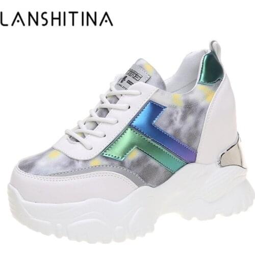 Spring Woman Chunky Platform Sneakers 2021 Summer Lace Up Trainers Breathable Mesh Shoes Ulzzang Female Old Dad Casual Shoes 8CM