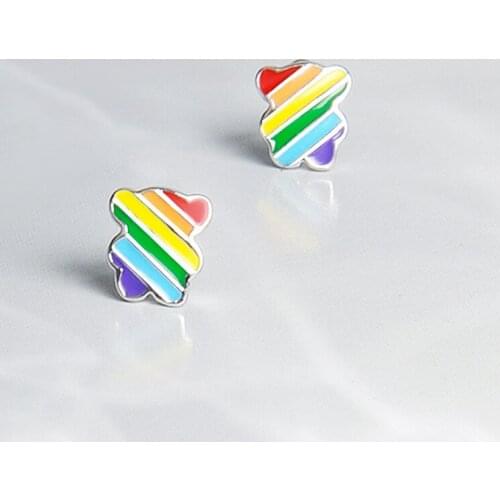 Rainbow Stud Earrings Cute Animal Studs Bear Kitten Apple Girls Women Cat Earrings 925 Sterling Silver Earrings for Children