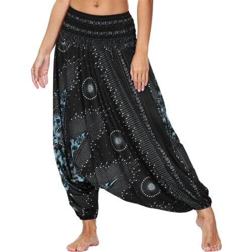 Women Boho High Waist Loosed Yoga Pants, Harem Baggy Hippie Aladdin Genie Beach Pants