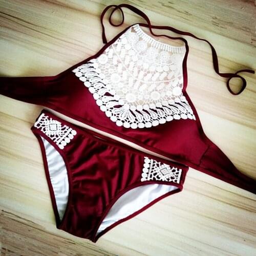 Crop Top Bikini Set Women Bandage Biquinis Print Bathing Suit Braid Swimsuit High Neck Swimwear Maillot De Bain Femme Deux Piece