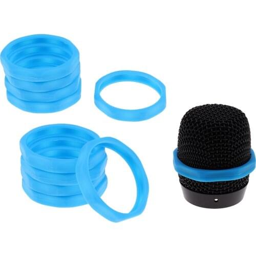 10pcs Microphone Slip Anti-Rolling Protection Ring Mic Silicone Ring Blue