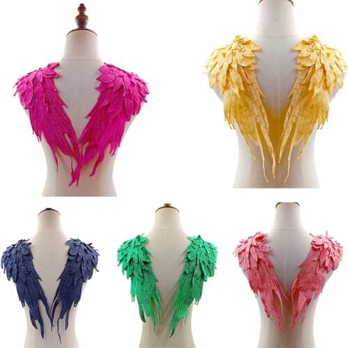 2PCS/Set Embroidery Angel Wing Applique Sewing Flower Collar Patch For Wedding Party Gown Bridal Dress Clothes DIY Crafts