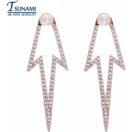 2018 hot long tassel long earrings The pearl of high quality fashion cubic zirconia earrings,Womens party pres Stud Earrings