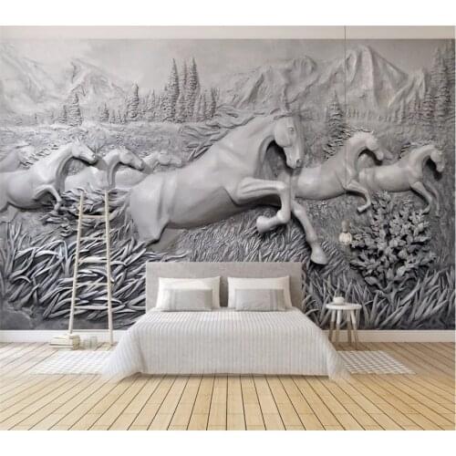Beibehang Custom wallpaper 3D solid mural relief embossed horse eight figure background wall painting living room 3d wallpaper