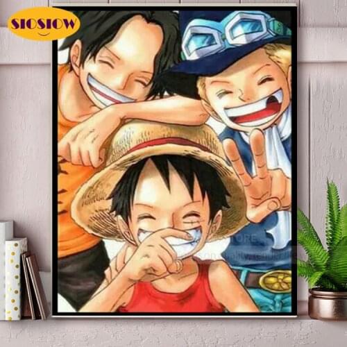 5D DIY Poster Diamond Painting One Piece Anime Luffy Ace Sabot Diamond Embroidery Cartoon Full Set Cross-Stitch Room Decor Gifts