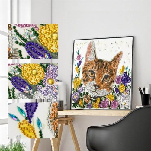 Special Shaped Diamond Painting Cat and FlowerDIY 5D Partial Drill Cross Stitch Crystal Rhinestone Of Picture Diamond Embroidery