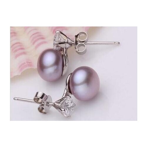 Noble jewelry earring Genuine 8-9mm Cultured Freshwater Pearl 925 Sterling Silver Lady free shipping