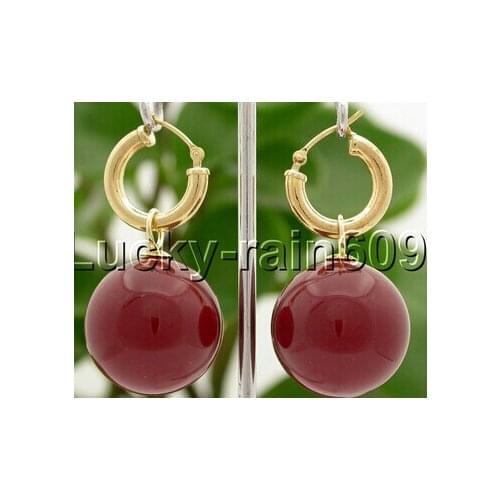 Big 20mm red round sea shell pearl Earrings /20 hoop e1638>Lovely Fine Nobility Ladys Womens Earrings