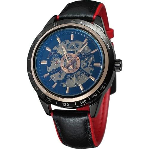 FORSINING Vintage Unique Dials Watch Men Brand Luxury Skeleton Self-wind Automatic Leather Band Mechanical Wristwatch Male Reloj