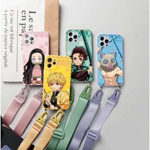 For Samsung Galaxy M32 A22 A12 A10 A21S A32 A50 A51 A52 A71 A72 A70 S21 Ultra S20 FE S10 Plus Demon Slayer Necklace Lanyard Case