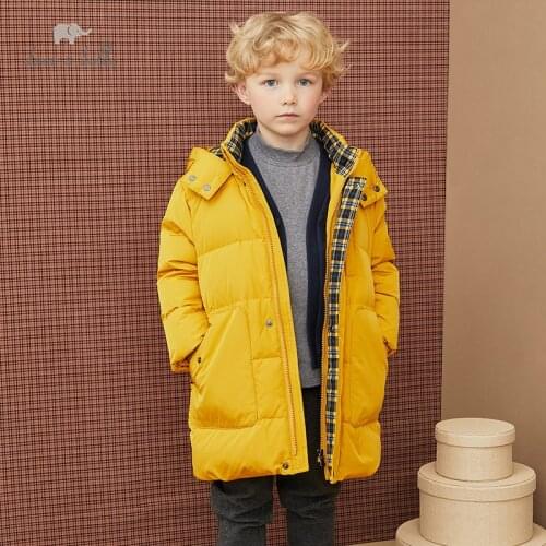 DKH15223 dave bella winter baby boys 5Y-13Y fashion letter hooded down coat children 90% white duck down padded kids jacket