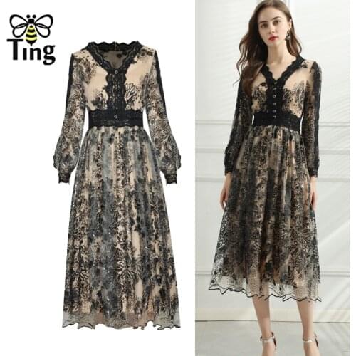 Tingfly Runway Designer High Quality Glitter Sequined Embroidery Midi Long A Line Dress for Party Night Elegant Elbise Robes Za