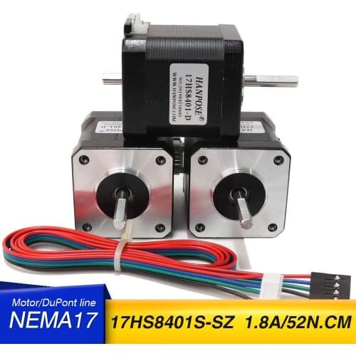 3PCS 42 motor 1.8A 52N.cm 17HS8401S-SZ double shaft motor 4-lead nema17 stepper motor For 3D Printer Monitor Equipment