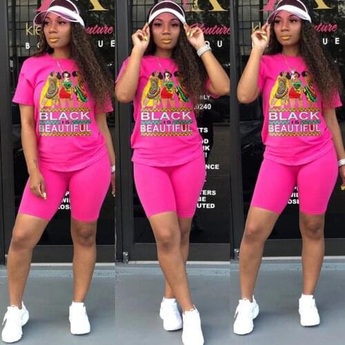 TNNAOFF Plus Size Aesthetic Print 2 Piece Tracksuits Women Set Short Sleeve T Shirt Sexy Biker Shorts Lounge Wear Matching Sets