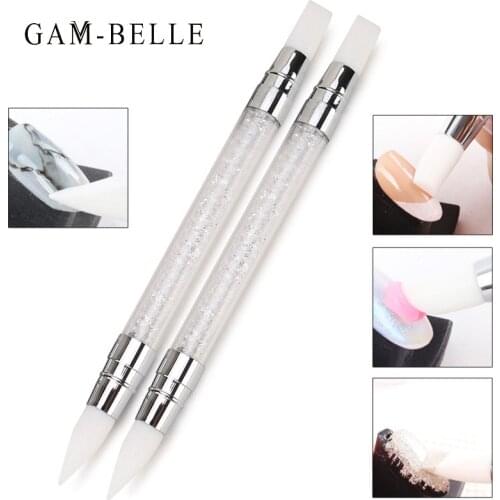 GAM-BELLE 1pc Dual-ended Silicone Head Nail Art Brush Dotting Pen 2 Ways 3D Carving Sculpture Pen Nail Art Manicure Tool