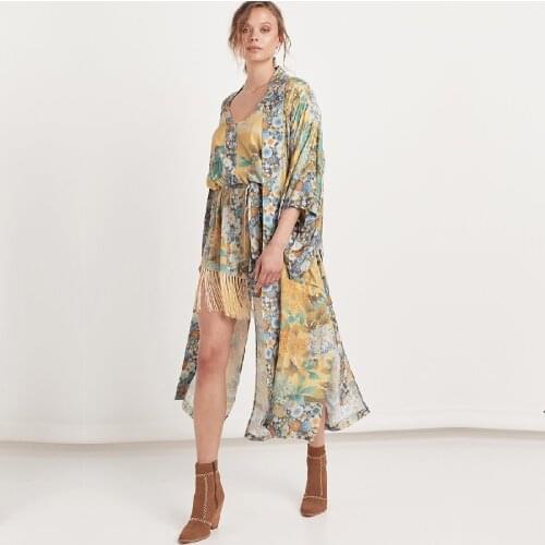 Cotton Beach Kimono Women Cover ups Print Beach Cover up Saida de Banho Para Praia Sarong Robe de Plage cover up Tunic #Q843