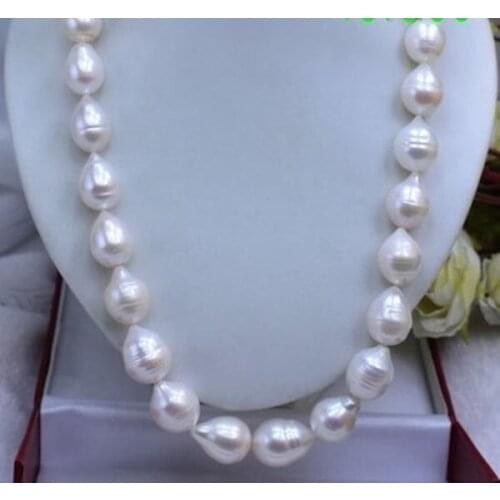 Design genuine cultured freshwater white rice pearl necklace 11-12mm 18" fashion jewelry,gift free shipping