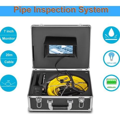 20M Cable 23mm Lens Industrial Drain Endoscope 7"LCD Monitor Wall Sewer Pipe Inspection Video Camera System IP68 Waterproof