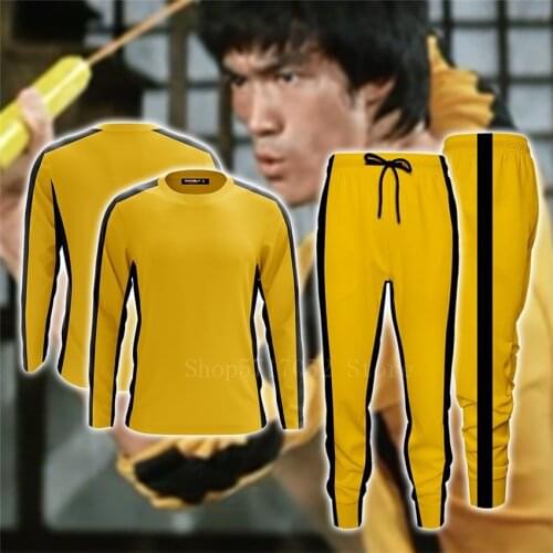 Martial Arts Sets Men Cosplay Bruce Lee Classic Yellow Kung Fu Uniform Costume Game of Death Chinese Traditional Wushu Tracksuit