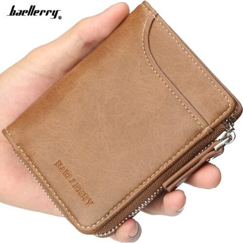 Baellerry Vintage Men Short Wallet Leather Card Holder Wallet Luxury Man Purse Brand Card Case Casual Standard Wallets
