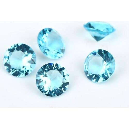 1.0mm~15mm Round Shape Loose Stone Light SeaBlue Color AAAAA Glass Synthetic Gems For Jewelry DIY Stone